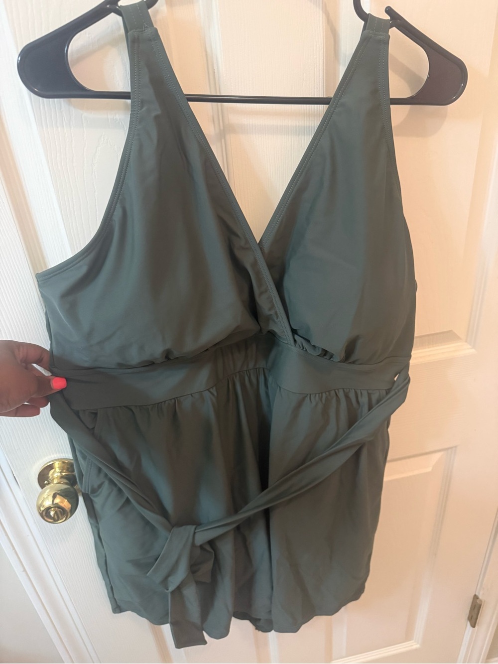 BloomChic Sage/Olive Green Wrap-Front Swim Romper
